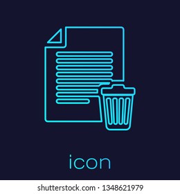 Turquoise Delete file document line icon isolated on blue background. Paper sheet with recycle bin sign. Rejected document icon. Cross on paper. Vector Illustration