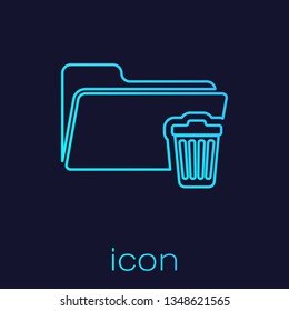 Turquoise Delete folder line icon isolated on blue background. Folder with recycle bin. Delete or error folder. Close computer information folder sign. Vector Illustration