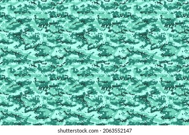 Turquoise digital pixel camouflage texture. Vector