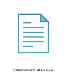 Turquoise document icon with lined data on White Background