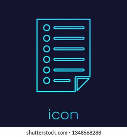 Turquoise Document line icon isolated on blue background. File icon. Checklist icon. Business concept. Vector Illustration