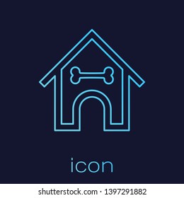 Turquoise Dog house and bone line icon isolated on blue background. Dog kennel. Vector Illustration
