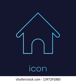 Turquoise Dog house line icon isolated on blue background. Dog kennel. Vector Illustration