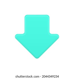 Turquoise down arrow 3d icon. Downward movement symbol. Indicator of decline in business and economy. Web cursor is pointer to find desired software function. Realistic isolated vector