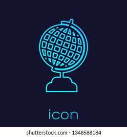 Turquoise Earth globe line icon isolated on blue background. Vector Illustration