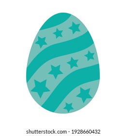 turquoise easter egg with decorative stars over white background, colorful design, vector illustration