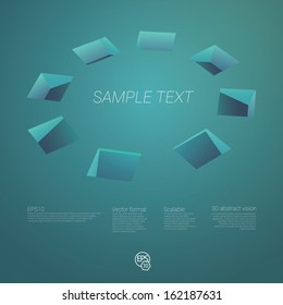 Turquoise edition of a circular 3d scalable geometric background composition for web wallpaper, simple centered rectangular shapes in an order as a timer or an industrial stage for  info graphics