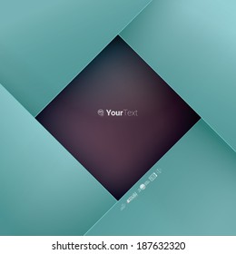 turquoise edition of a exclusive looking, scalable eps10 format square framed vector text field with custom/adjustable origami  background element for universal use