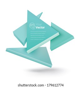 Turquoise edition of three 3d designed step style central composed triangles background illustration element for web for print, for a minimal layout, or vertical ordered simple menu for universal use