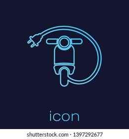 Turquoise Electric scooter line icon isolated on blue background. Vector Illustration