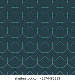 Turquoise Elegant Arabic Lattice Outline Geometric Seamless Pattern Vector Abstract Background. Traditional Oriental Ornament Repetitive Wallpaper. Arab Ornamental Design Endless Line Art Illustration