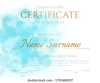 Diseño de certificado turquesa elegante en color pastel claro