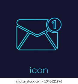 Turquoise Envelope line icon isolated on blue background. Received message concept. New, email incoming message, sms. Mail delivery service. Vector Illustration