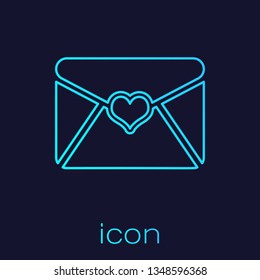 Turquoise Envelope with Valentine heart line icon isolated on blue background. Letter love and romance. Vector Illustration