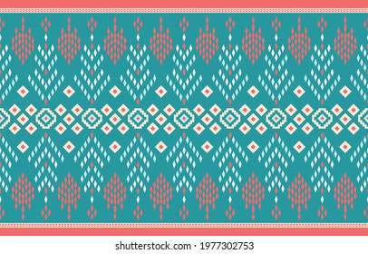 Turquoise ethnic abstract flower art. Seamless pattern in tribal, folk embroidery, Mexican style. Aztec geometric art ornament print. Design for carpet, wallpaper, clothing, wrapping, fabric,cover.