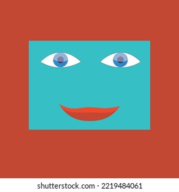 Turquoise face on a red background.