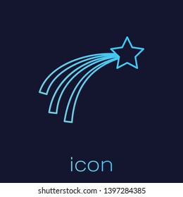 Turquoise Falling star line icon isolated on blue background. Shooting star with star trail. Meteoroid, meteorite, comet, asteroid, star icon. Vector Illustration