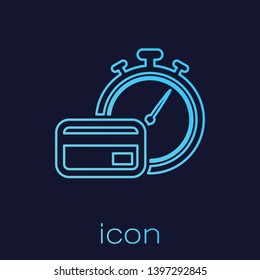 Turquoise Fast payments line icon isolated on blue background. Fast money transfer payment. Financial services, fast loan, time is money, cash back concept. Vector Illustration