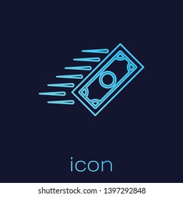 Turquoise Fast payments line icon isolated on blue background. Fast money transfer payment. Financial services, fast loan, time is money, cash back concept. Vector Illustration
