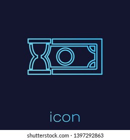 Turquoise Fast payments line icon isolated on blue background. Fast money transfer payment. Financial services, fast loan, time is money, cash back concept. Vector Illustration