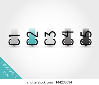 turquoise five infographic numbers with arrows. infographic concept.