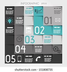 turquoise five L options square infographic with icons. infographic concept.