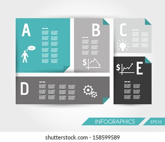 turquoise flat template with five icons. infographic concept.