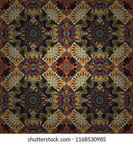 Turquoise floral art. Seamless pattern luxury ornament, eastern style in black, brown and gray colors. Vector element, arabesque for design template. Ornate decor for invitation, greeting card.
