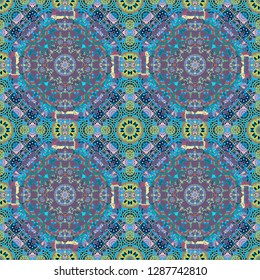 Turquoise floral art. Seamless pattern luxury ornament, eastern style in blue, neutral and green colors. Vector element, arabesque for design template. Ornate decor for invitation, greeting card.