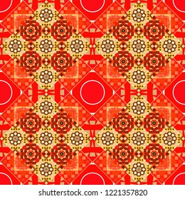 Turquoise floral art. Vector element, arabesque for design template. Ornate decor for invitation, greeting card. Seamless pattern luxury ornament, eastern style in red, orange and beige colors.