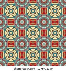 Turquoise floral art. Vector element, arabesque for design template. Seamless pattern luxury ornament, eastern style in gray, blue and yellow colors. Ornate decor for invitation, greeting card.