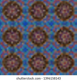 Turquoise floral art. Vector element, arabesque for design template. Ornate decor for invitation, greeting card. Seamless pattern luxury ornament, eastern style in brown, blue and yellow colors.