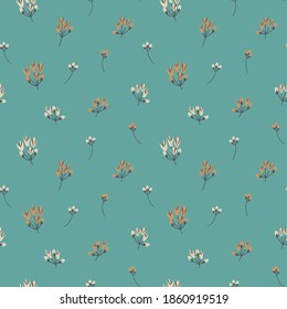 Turquoise Floral botanical seamless pattern background suitable for fashion prints, graphics, backgrounds and crafts