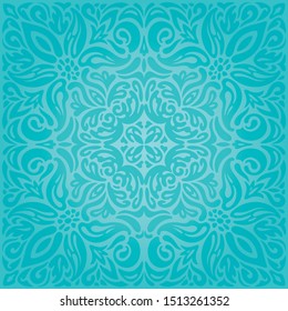 Turquoise floral holiday vintage background wallpaper green blue fashion decorative mandala design