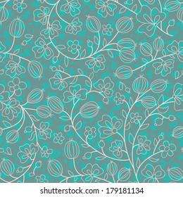 turquoise floral ornament. plant motives. seamless gooseberry pattern. Endless berry texture. Full color floral background    