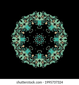 Turquoise floral ornamental vector rosette, mandala