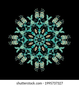 Rosette vectorial floral de color turquesa, mandala