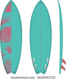 Turquoise Floral Surfboard Vector Design - warning Heavy File Due to Textures