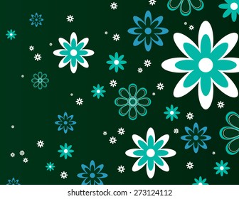 Turquoise Floral Vector Background. Abstract Flowers.