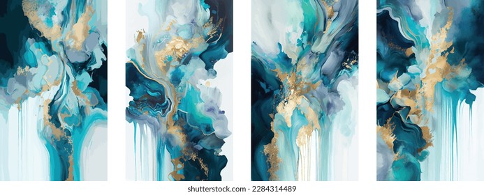 Turquoise Flow Geode Marble Alcohol Ink Abstract vector. Abstract multicolored marble texture background.