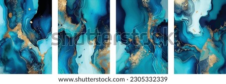 Turquoise flow geode marble alcohol ink abstract vector
