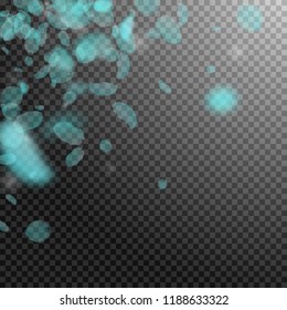 Turquoise flower petals falling down. Neat romantic flowers corner. Flying petal on transparent square background. Love, romance concept. Amazing wedding invitation.