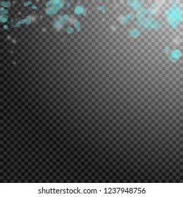 Turquoise flower petals falling down. Sightly romantic flowers gradient. Flying petal on transparent square background. Love, romance concept. Captivating wedding invitation.