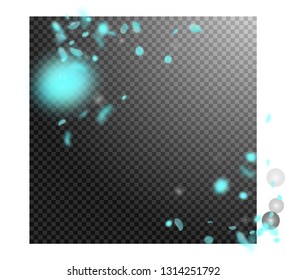 Turquoise flower petals falling down. Original romantic flowers corner. Flying petal on transparent square background. Love, romance concept. Alluring wedding invitation.