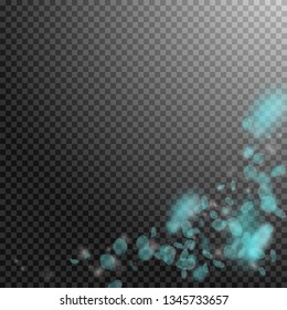 Turquoise flower petals falling down. Decent romantic flowers corner. Flying petal on transparent square background. Love, romance concept. Alive wedding invitation.