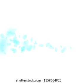 Turquoise flower petals falling down. Shapely romantic flowers comet. Flying petal on white square background. Love, romance concept. Actual wedding invitation.