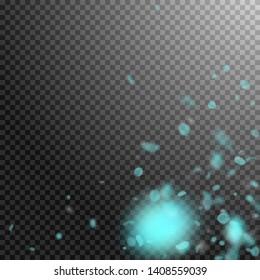 Turquoise flower petals falling down. Good-looking romantic flowers corner. Flying petal on transparent square background. Love, romance concept. Amazing wedding invitation.