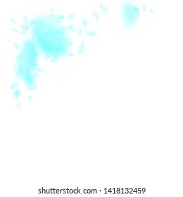 Turquoise flower petals falling down. Fancy romantic flowers corner. Flying petal on white square background. Love, romance concept. Amusing wedding invitation.