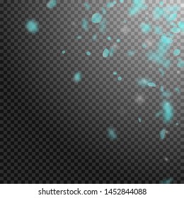 Turquoise flower petals falling down. Decent romantic flowers corner. Flying petal on transparent square background. Love, romance concept. Amusing wedding invitation.
