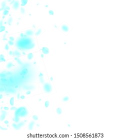 Turquoise flower petals falling down. Bewitching romantic flowers gradient. Flying petal on white square background. Love, romance concept. Captivating wedding invitation.